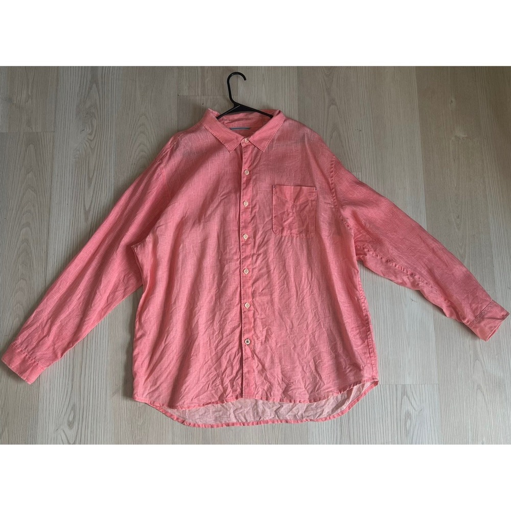Tommy Bahama Relax Mens XXXL Pink 100% Linen Long Sleeve Button Up Shirt